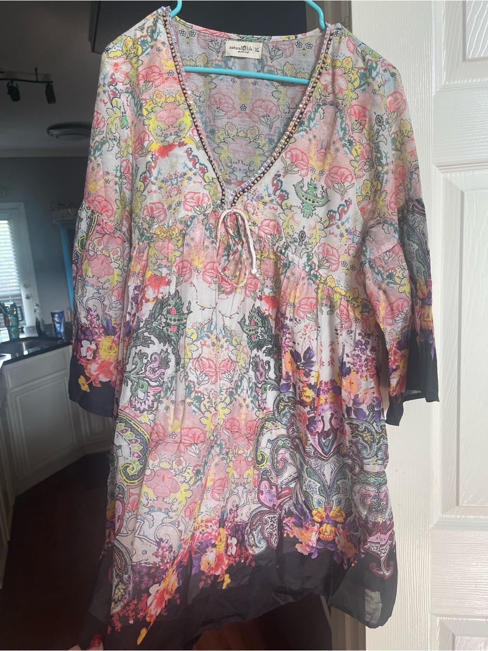 NATURAL LIFE Multicolor Floral Paisley Tunic Dress - Pink, Yellow, Purple, Black